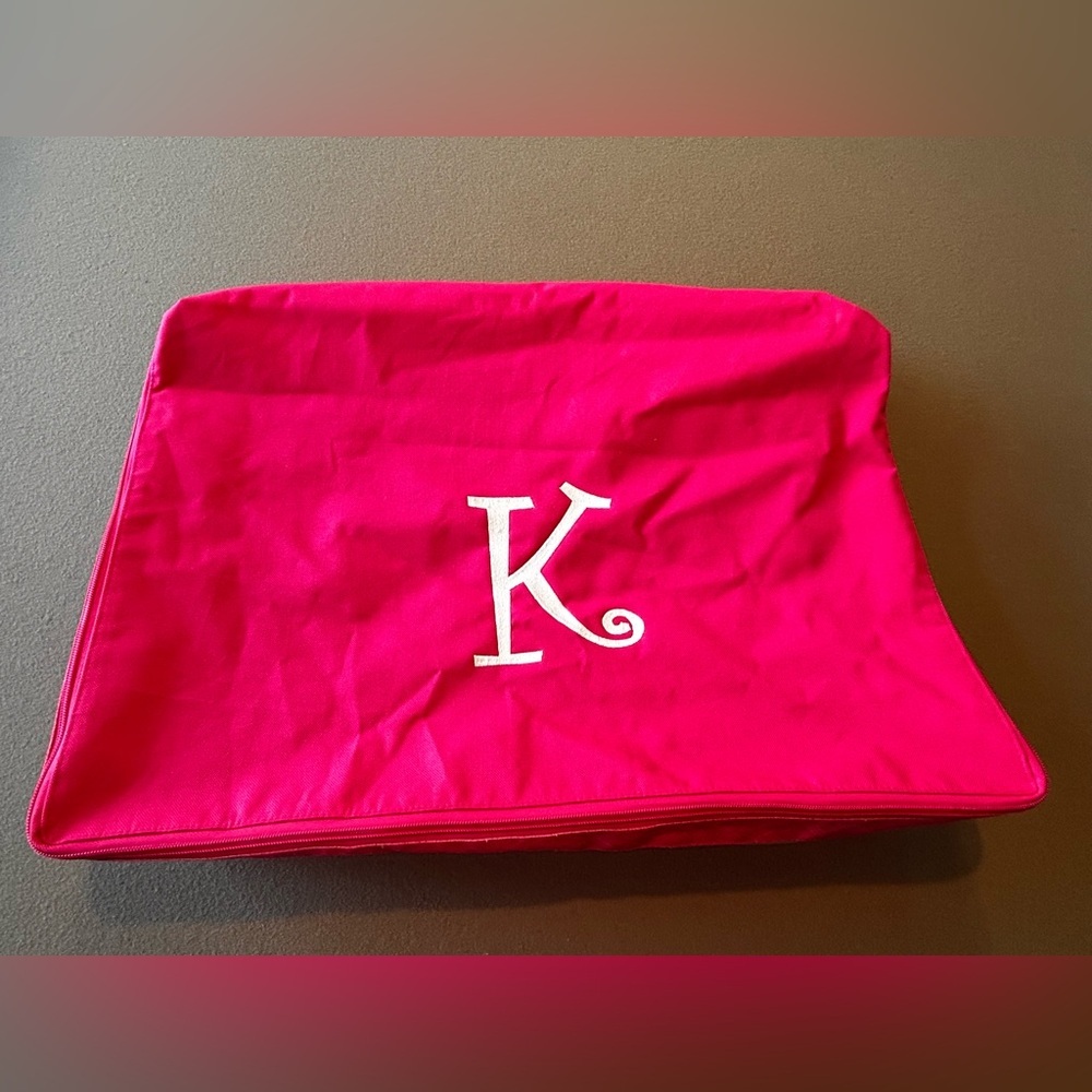 Thirty-One Pink Storage Tote personalized with white K and see thru side wall​
